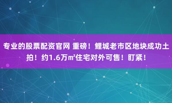 专业的股票配资官网 重磅！鲤城老市区地块成功土拍！约1.6万㎡住宅对外可售！盯紧！